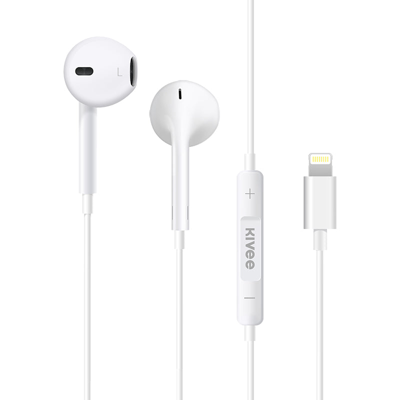 KIVEE KV-MT30 Semi-in-ear Headphones Volume Control Lightning Plug Wired Earphones with Mic KIVEE KV-MT30 Semi-in-ear Headphones Volume Control Lightning Plug Wired Earphones with Mic